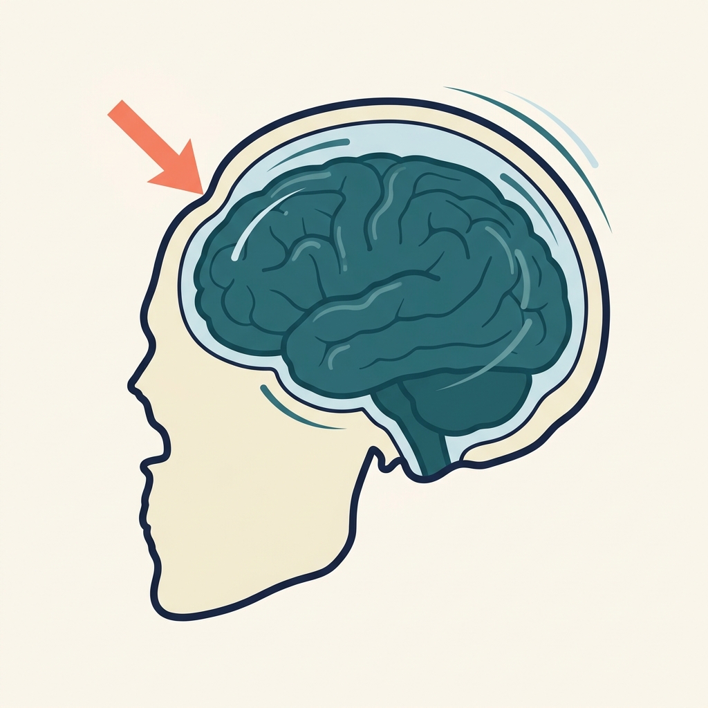 Cerveau mou confiné dans le crâne rigide, frappé par un choc.